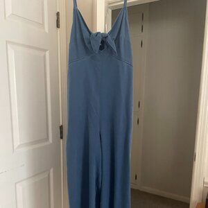Blue Chambray Knotted Tie-Front Wideleg Jumpsuit Size Small
